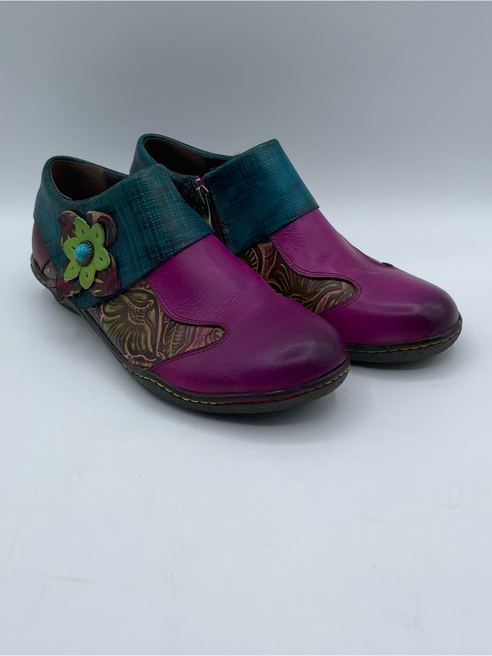 Women’s EU 40 Colorful Leather Boho Artisan Floral Comfort Shoes Multicolor - Picture 6 of 9